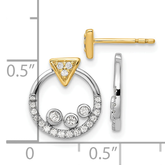 14k Two-tone Two Tone 1/4 Ct. Lab Grown Diamond VS/SI+ G+ Triangle Post Earrings with Circle Dangle Earring Jacket