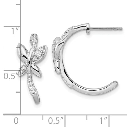 14K White Gold Lab Grown VS/SI+ G+ Diamond Butterfly J-Hoop Earrings