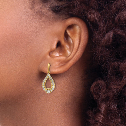 14K Yellow Gold 1 Carat Lab Grown Diamond Vs/Si+ G+ Teardrop Post Dangle Earrings