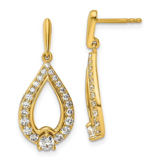 14K Yellow Gold 1 Carat Lab Grown Diamond Vs/Si+ G+ Teardrop Post Dangle Earrings