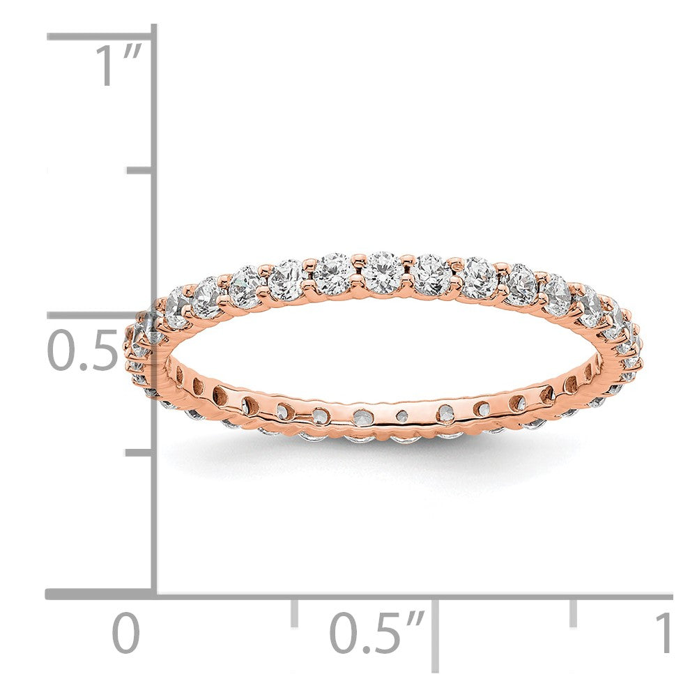 Solid Real 14k Rose Gold Polished shared Prong 1ct CZ Eternity Wedding Band Ring