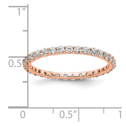 Solid Real 14k Rose Gold Polished shared Prong 1ct CZ Eternity Wedding Band Ring