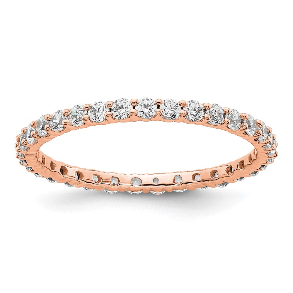 Solid Real 14k Rose Gold Polished shared Prong 1ct CZ Eternity Wedding Band Ring