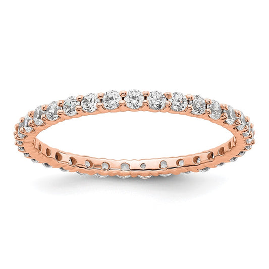 Solid Real 14k Rose Gold Polished shared Prong 1ct CZ Eternity Wedding Band Ring
