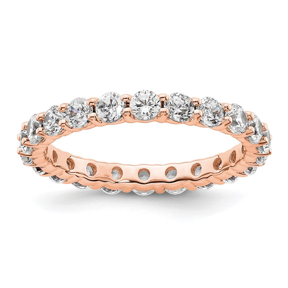 Solid Real 14k Rose Gold Polished Shared Prong 2ct CZ Eternity Wedding Band Ring