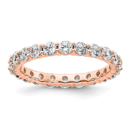 Solid Real 14k Rose Gold Polished Shared Prong 2ct CZ Eternity Wedding Band Ring