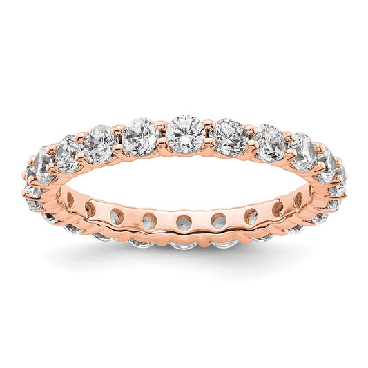 Solid Real 14k Rose Gold Polished Shared Prong 2ct CZ Eternity Wedding Band Ring