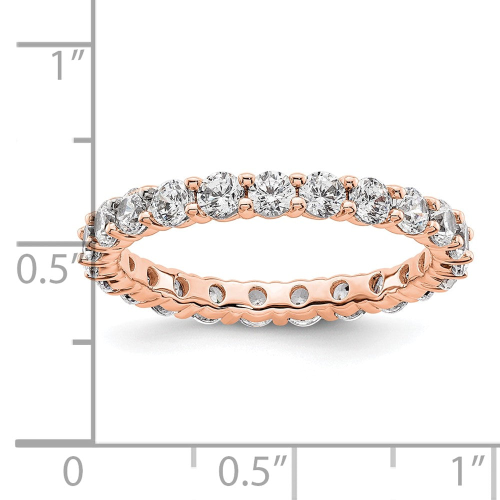 Solid Real 14k Rose Gold Polished Shared Prong 2ct CZ Eternity Wedding Band Ring