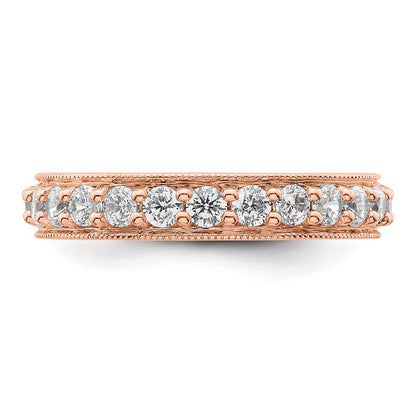 Solid Real 14k Rose Gold Polished Vintage 1ct CZ Eternity Wedding Band Ring