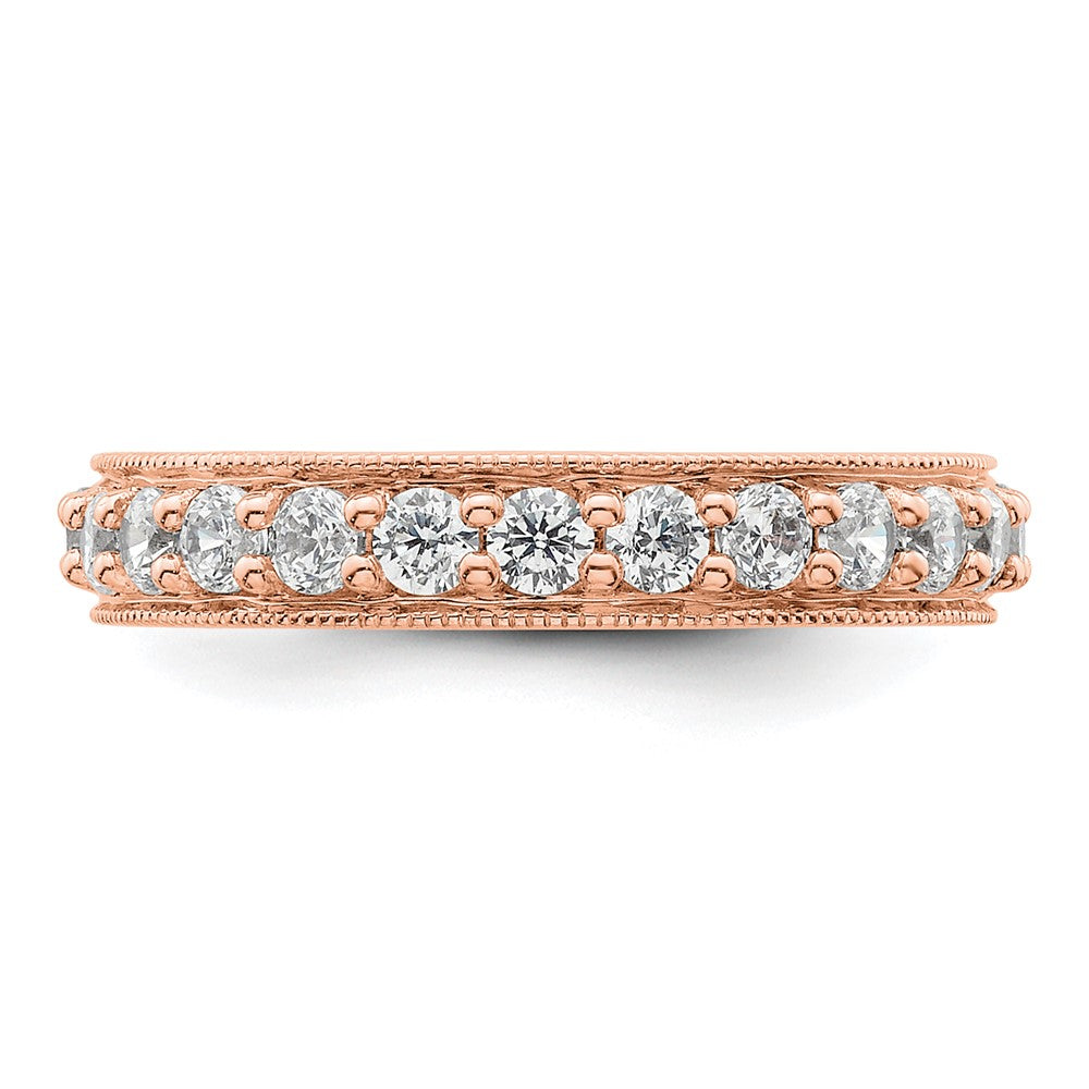 Solid Real 14k Rose Gold Polished Vintage 1ct CZ Eternity Wedding Band Ring