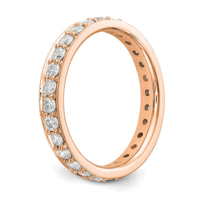 Solid Real 14k Rose Gold Polished Vintage 1ct CZ Eternity Wedding Band Ring