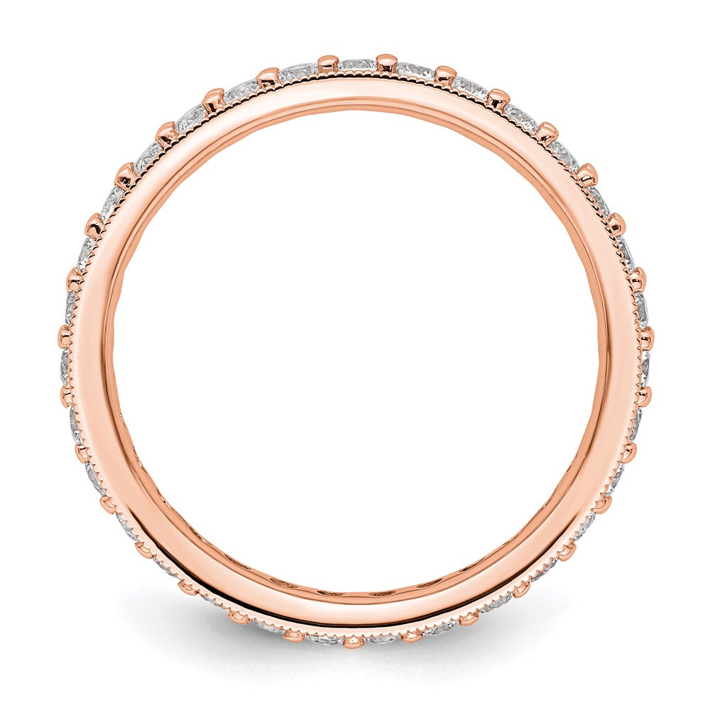 Solid Real 14k Rose Gold Polished Vintage 1ct CZ Eternity Wedding Band Ring