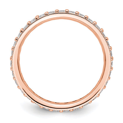 Solid Real 14k Rose Gold Polished Vintage 1ct CZ Eternity Wedding Band Ring