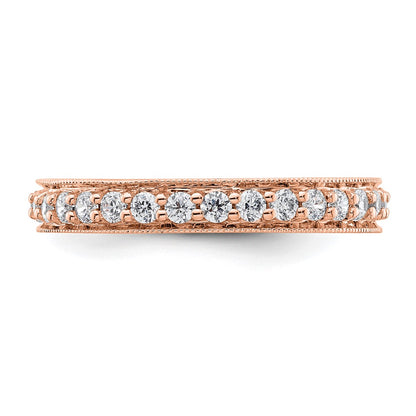 Solid Real 14k Rose Gold Polished Vintage 1ct CZ Eternity Wedding Band Ring