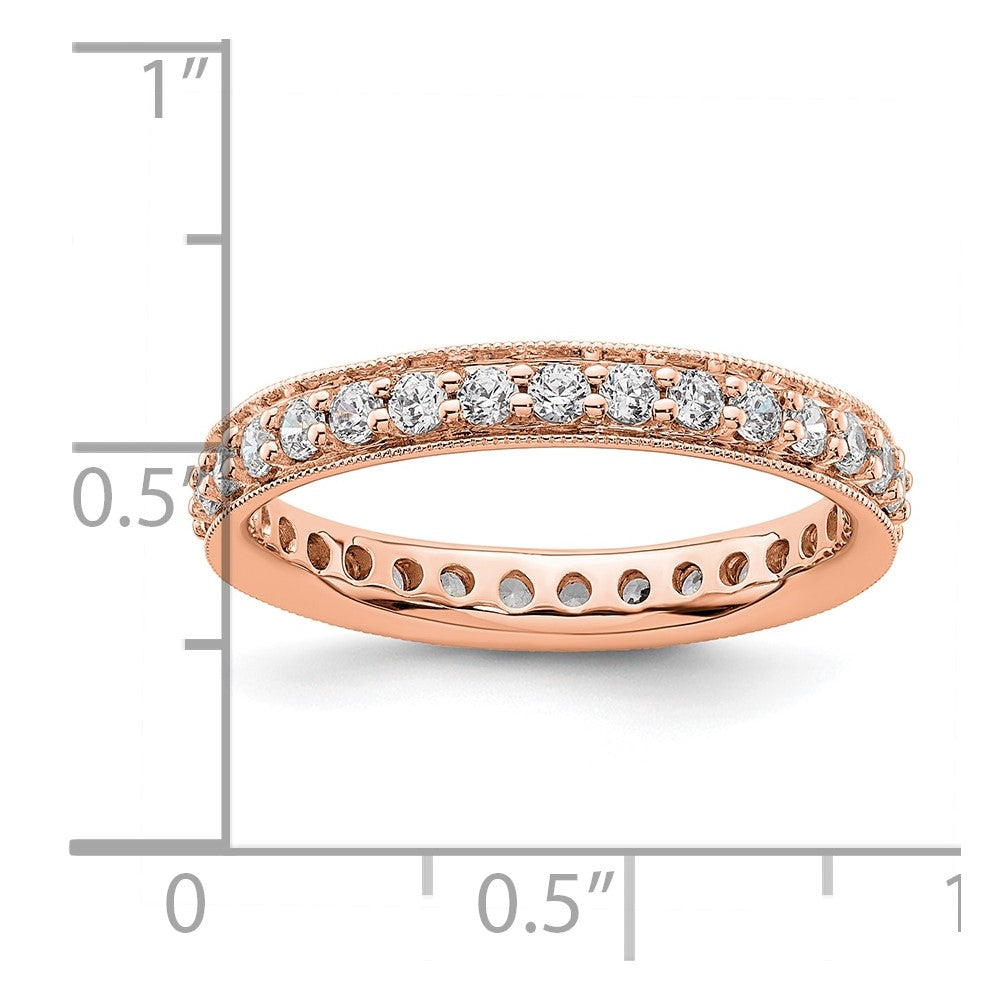 Solid Real 14k Rose Gold Polished Vintage 1ct CZ Eternity Wedding Band Ring