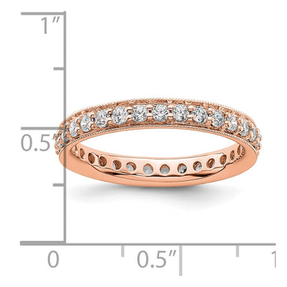 Solid Real 14k Rose Gold Polished Vintage 1ct CZ Eternity Wedding Band Ring