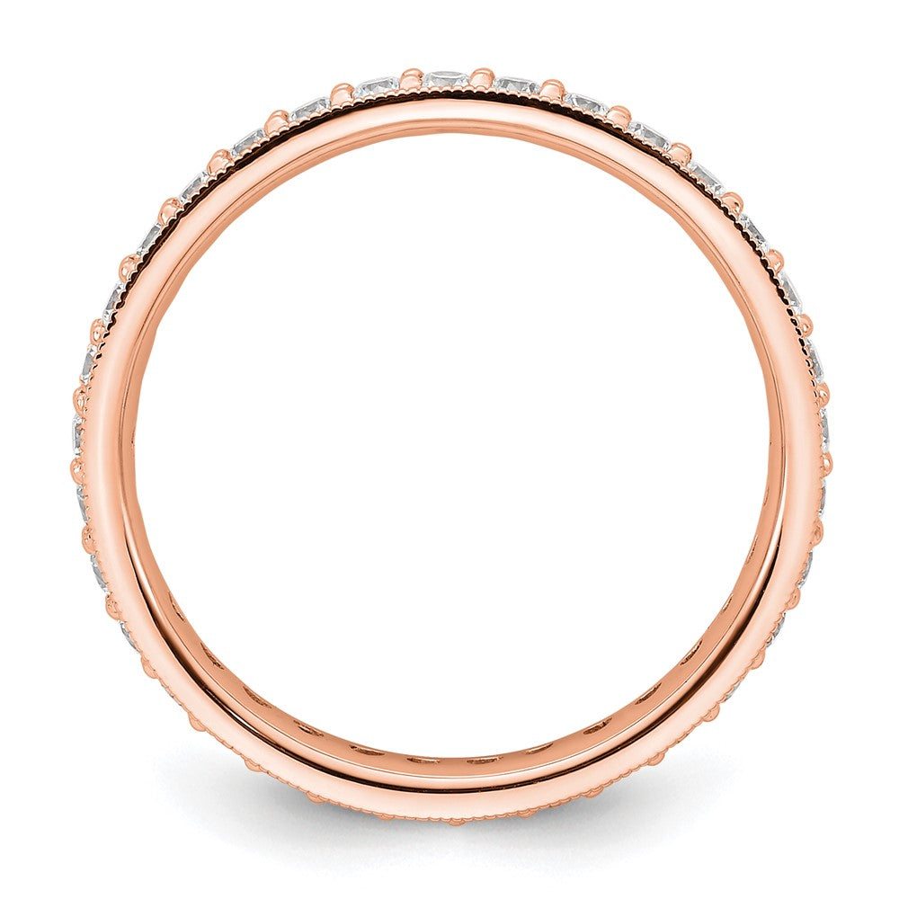 Solid Real 14k Rose Gold Polished Vintage 1ct CZ Eternity Wedding Band Ring