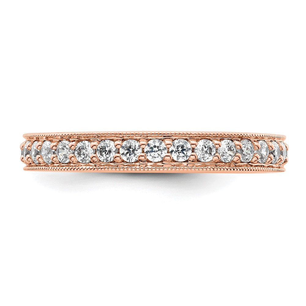 Solid Real 14k Rose Gold Polished Vintage 1ct CZ Eternity Wedding Band Ring