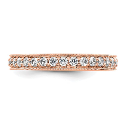 Solid Real 14k Rose Gold Polished Vintage 1ct CZ Eternity Wedding Band Ring