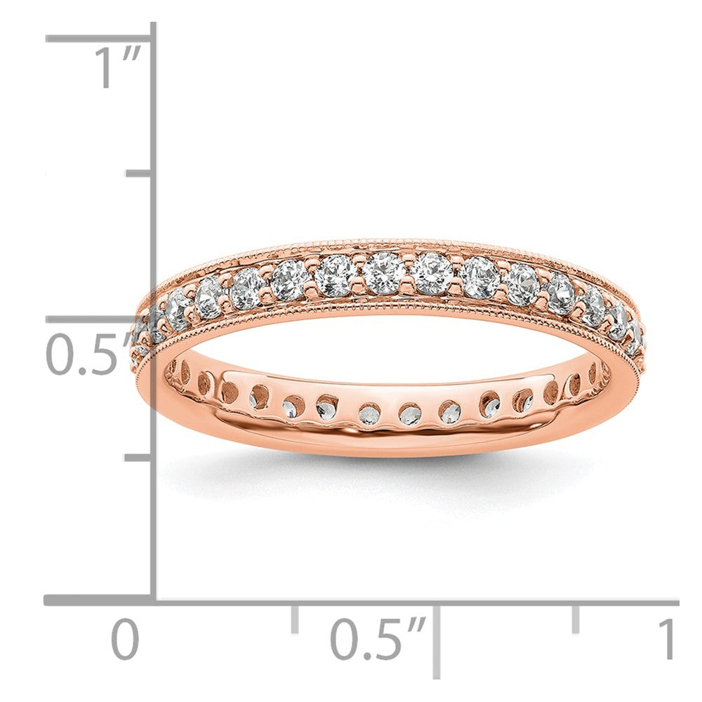 Solid Real 14k Rose Gold Polished Vintage 1ct CZ Eternity Wedding Band Ring