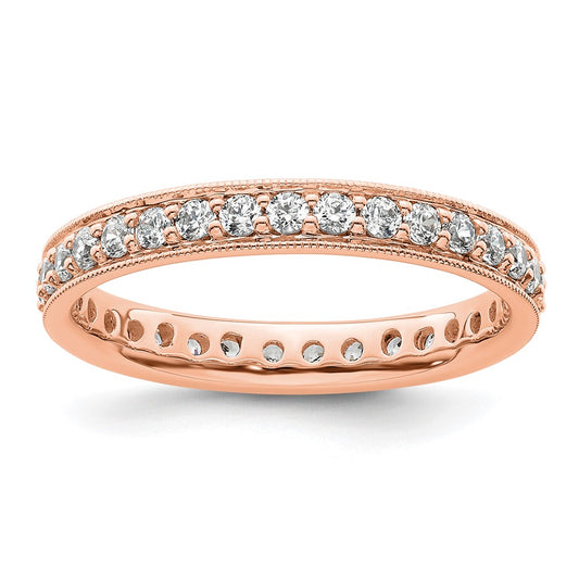 Solid Real 14k Rose Gold Polished Vintage 1ct CZ Eternity Wedding Band Ring