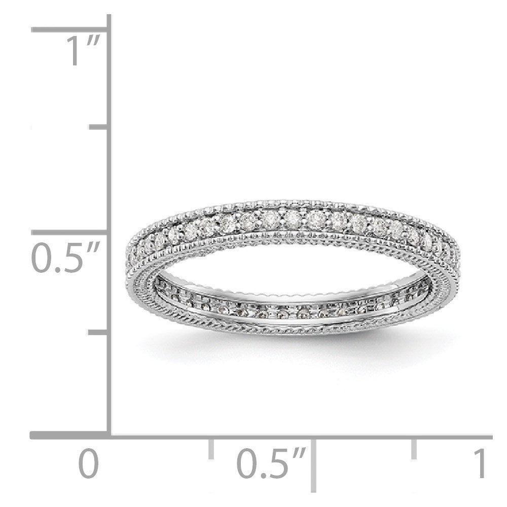 Solid Real 14k White Gold Polished 1/3CT Milgrain Edge CZ Eternity Wedding Band Ring