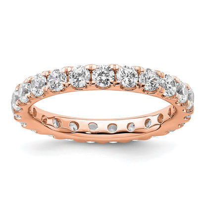 Solid Real 14k Rose Gold Polished U Shared Prong 2ct CZ Eternity Wedding Band Ring