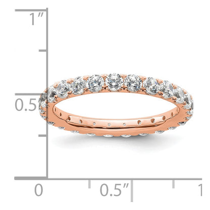 Solid Real 14k Rose Gold Polished U Shared Prong 2ct CZ Eternity Wedding Band Ring