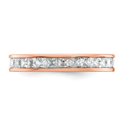 Solid Real 14k Rose Gold Polished 2ct Princess Channel Set CZ Eternity Wedding Band Ring