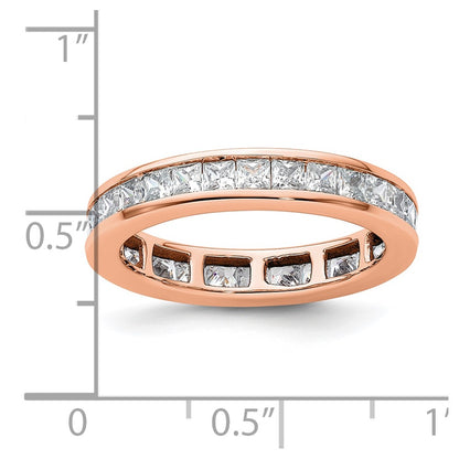 Solid Real 14k Rose Gold Polished 2ct Princess Channel Set CZ Eternity Wedding Band Ring