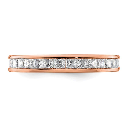 Solid Real 14k Rose Gold Polished 2ct Princess Channel Set CZ Eternity Wedding Band Ring