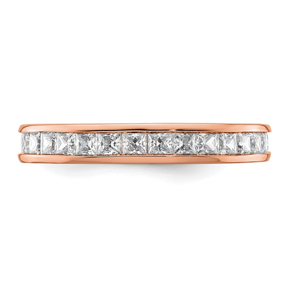 Solid Real 14k Rose Gold Polished 2ct Princess Channel Set CZ Eternity Wedding Band Ring
