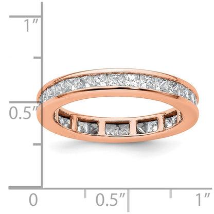 Solid Real 14k Rose Gold Polished 2ct Princess Channel Set CZ Eternity Wedding Band Ring