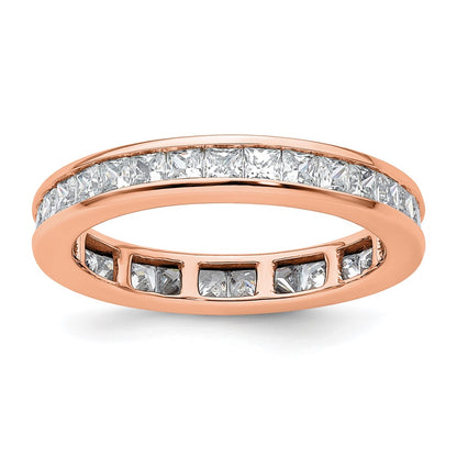 Solid Real 14k Rose Gold Polished 2ct Princess Channel Set CZ Eternity Wedding Band Ring