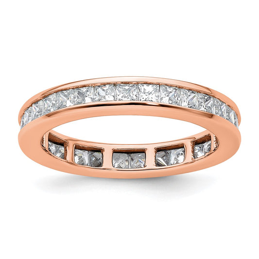 Solid Real 14k Rose Gold Polished 2ct Princess Channel Set CZ Eternity Wedding Band Ring