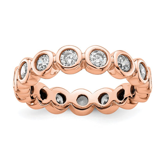 Solid Real 14k Rose Gold Polished 1ct Bezel Set CZ Eternity Wedding Band Ring