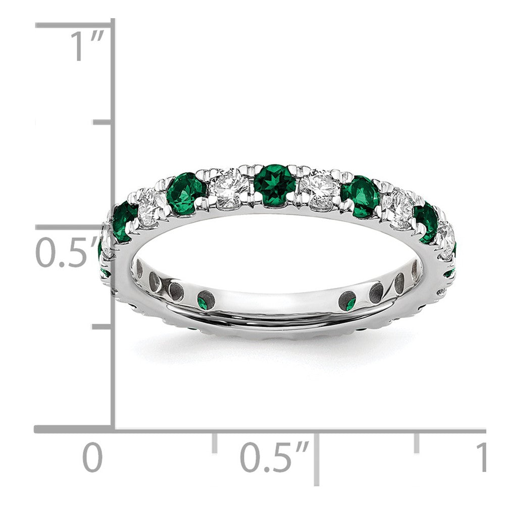 14k White Gold 7/8 Ct. Lab Grown Diamond VS/SI+ G+ and Lab Created Emerald Eternity Band Ring
