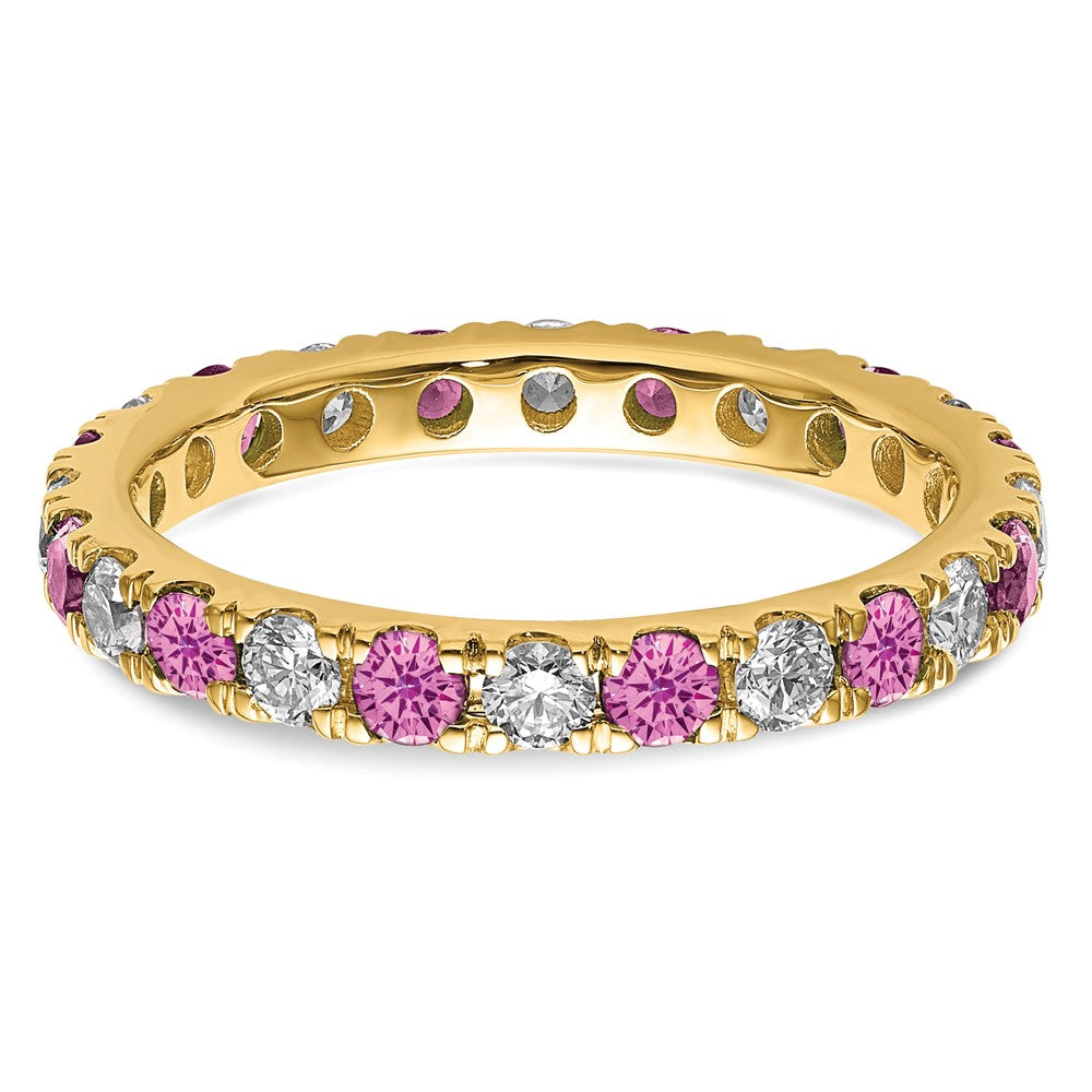 14k Yellow Gold 3/4 Ct. Lab Grown Diamond VS/SI+ G+ and Lab Created Pink Sapphire Eternity Band Ring