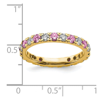 14k Yellow Gold 3/4 Ct. Lab Grown Diamond VS/SI+ G+ and Lab Created Pink Sapphire Eternity Band Ring