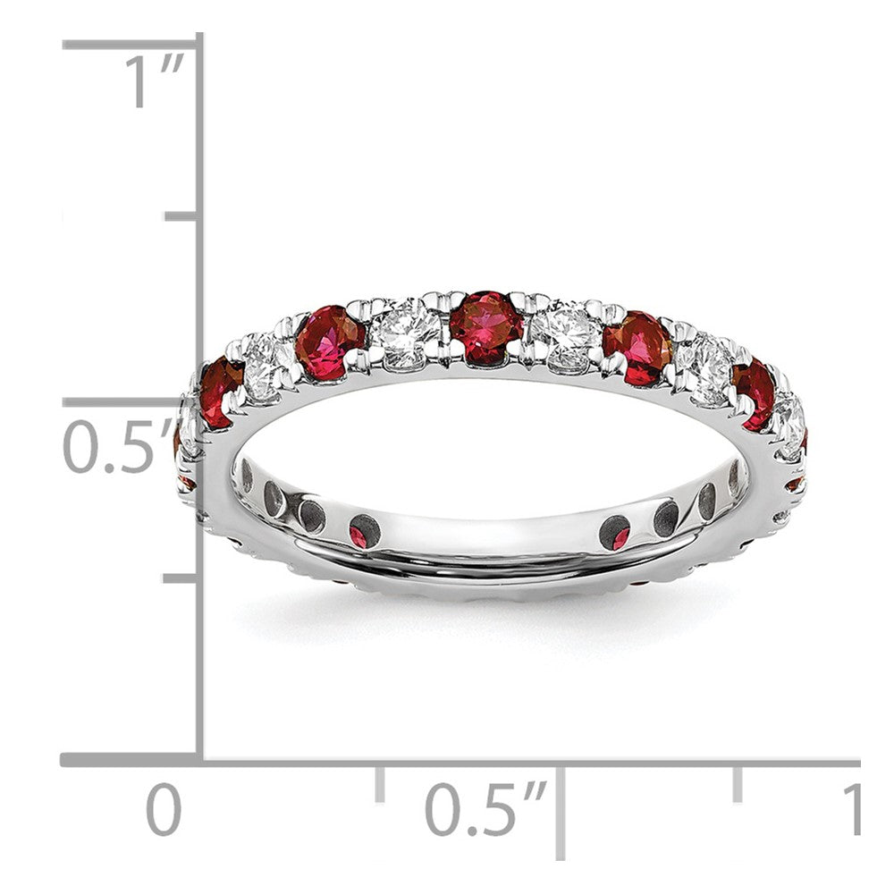 14k White Gold 7/8 Ct. Lab Grown Diamond VS/SI+ G+ and Lab Created Ruby Eternity Band Ring