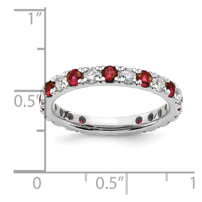 14k White Gold 7/8 Ct. Lab Grown Diamond VS/SI+ G+ and Lab Created Ruby Eternity Band Ring