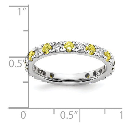 14k White Gold 3/4 Ct. Lab Grown Diamond VS/SI+ G+ and Lab Created Yellow Sapphire Eternity Band Ring