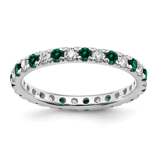 14k White Gold 3/8 Ct. Lab Grown Diamond VS/SI+ G+ and Lab Created Emerald Eternity Band Ring