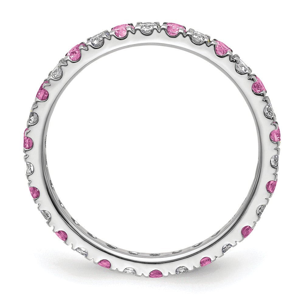 14k White Gold 1/2 Ct. Lab Grown Diamond VS/SI+ G+ and Lab Created Pink Sapphire Size 9 Eternity Band