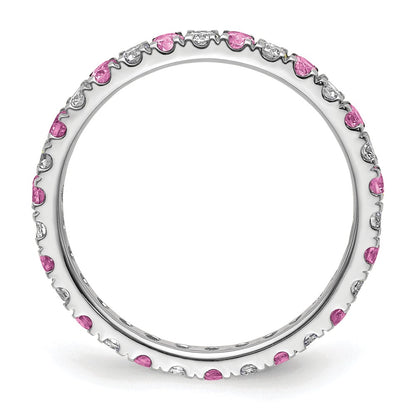 14k White Gold 1/2 Ct. Lab Grown Diamond VS/SI+ G+ and Lab Created Pink Sapphire Size 9 Eternity Band