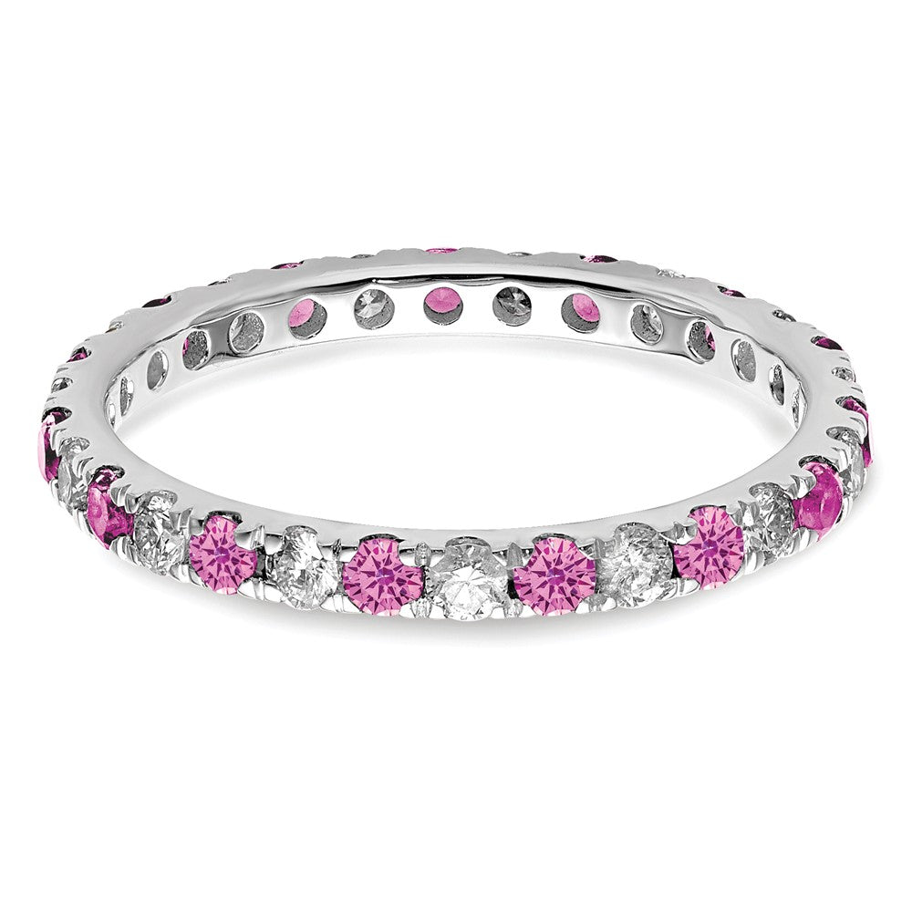 14k White Gold 1/2 Ct. Lab Grown Diamond VS/SI+ G+ and Lab Created Pink Sapphire Size 9 Eternity Band