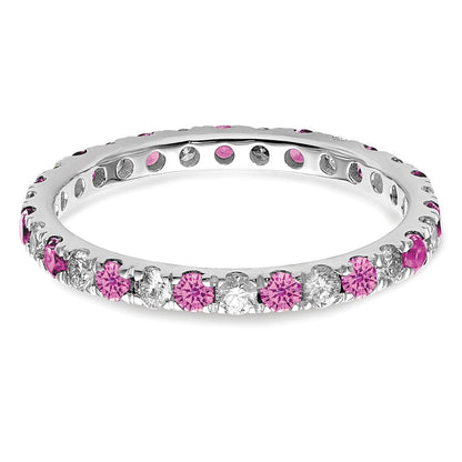 14k White Gold 1/2 Ct. Lab Grown Diamond VS/SI+ G+ and Lab Created Pink Sapphire Size 9 Eternity Band