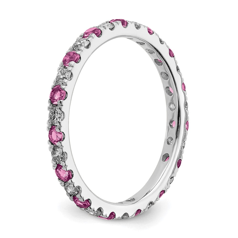 14k White Gold 1/2 Ct. Lab Grown Diamond VS/SI+ G+ and Lab Created Pink Sapphire Size 9 Eternity Band
