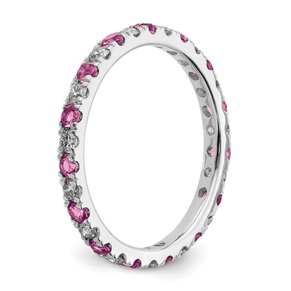 14k White Gold 1/2 Ct. Lab Grown Diamond VS/SI+ G+ and Lab Created Pink Sapphire Size 9 Eternity Band