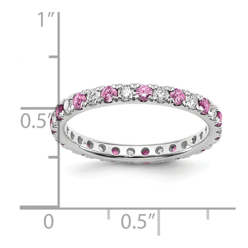 14k White Gold 1/2 Ct. Lab Grown Diamond VS/SI+ G+ and Lab Created Pink Sapphire Size 9 Eternity Band